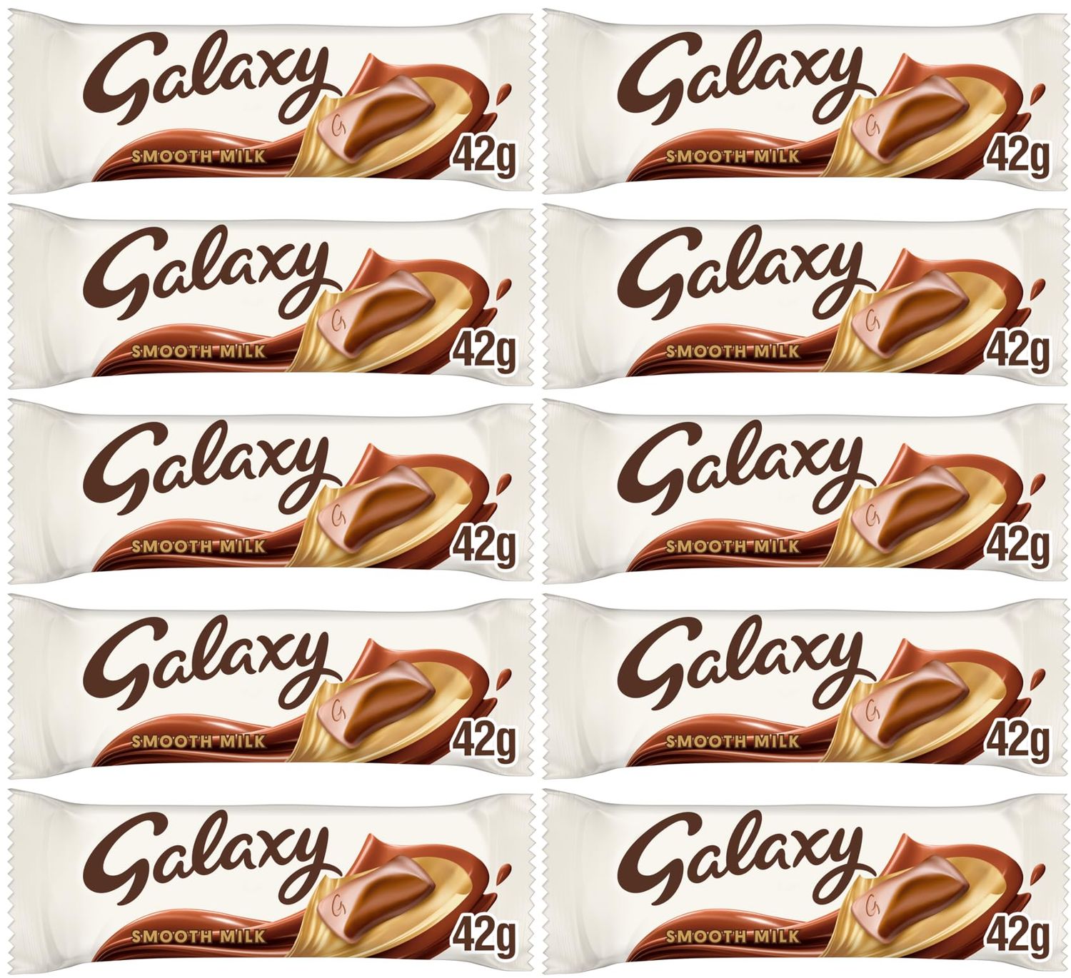 Galaxy Smooth Milk Chocolate Bar 42g Bundle (10 Pack)