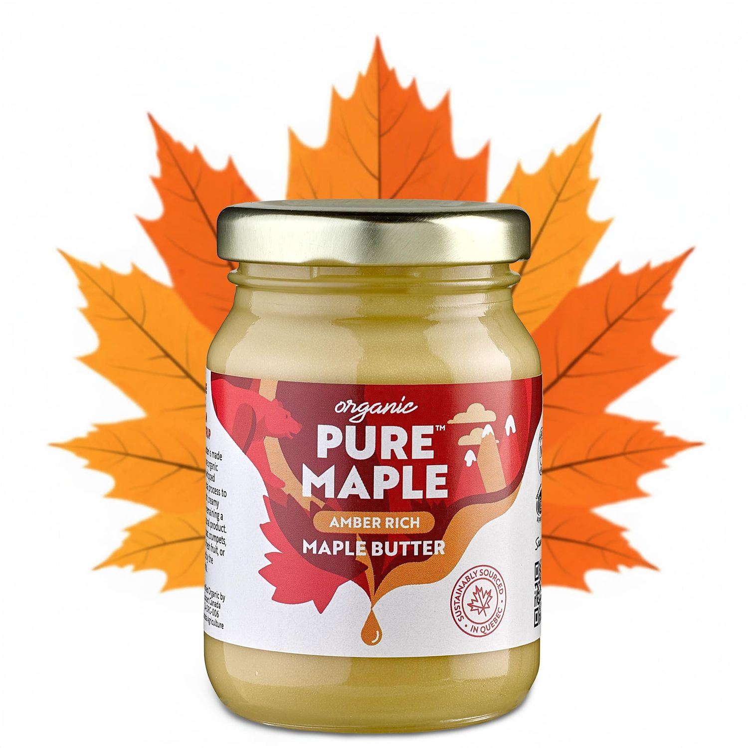 Pure Maple Organic Maple Butter - 160g, 100% Canadian Maple Syrup Spread, Dairy-Free, Vegan and Gluten-Free, Perfect for Pancakes and Waffles