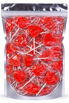 Heart Shaped Red Lollipops Mystery Pouch Sweets (45-55 Lollipops - Red Cherry Flavoured Retro Sweet Lollies, Individually Wrapped Lollipop, Perfect Party Snacks, Party, Weddings &amp; Special Day Sweets