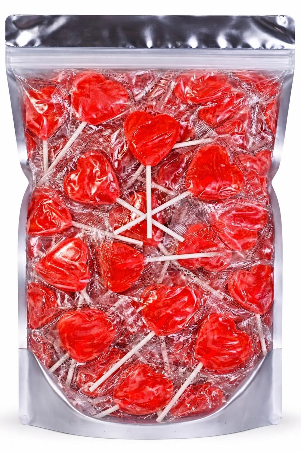 Heart Shaped Red Lollipops Mystery Pouch Sweets (45-55 Lollipops - Red Cherry Flavoured Retro Sweet Lollies, Individually Wrapped Lollipop, Perfect Party Snacks, Party, Weddings &amp; Special Day Sweets