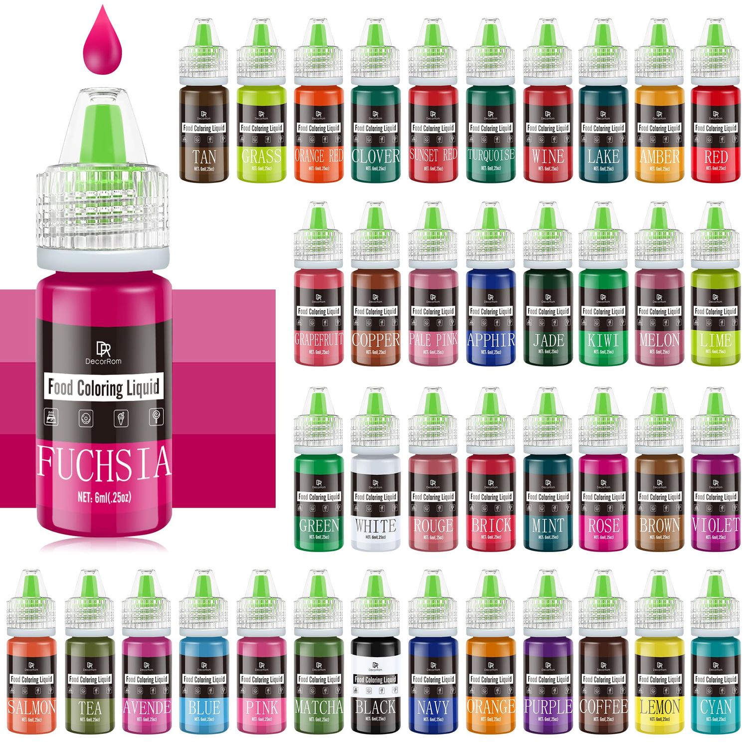 Food Colouring - 40 Colours Vibrant Liquid Icing Food Colouring Set for Baking, Cake Decorating, Easter Egg, Airbrush - Tasteless Food Colour Dye for Fondant, Macaron, Slime, DIY Crafts - 6ml Each