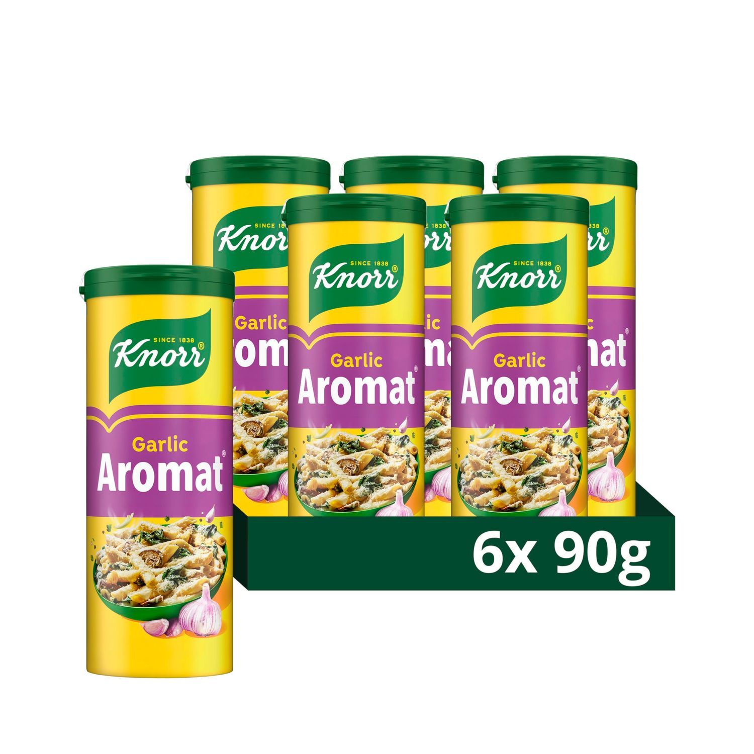 Knorr Aromat Garlic All Purpose Savoury Seasoning free from artificial colours and preservatives for vegetables, rice, pasta or salads 6x 90 g
