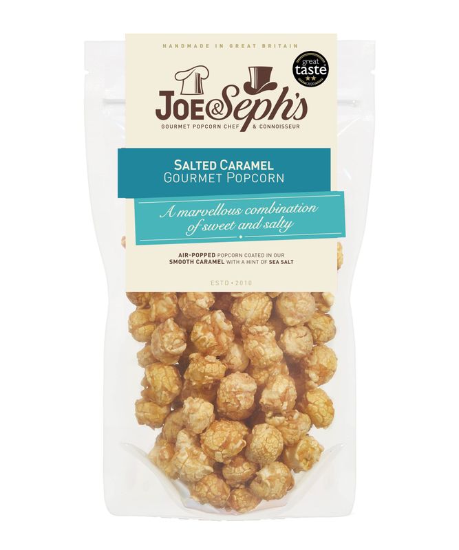 Joe &amp; Sephs Salted Caramel Popcorn (1 x 80g) Gourmet Air-Popped Popcorn, 2 Stars-Great Taste Award Winner in 2020, Handmade in UK All Natural Ingredients