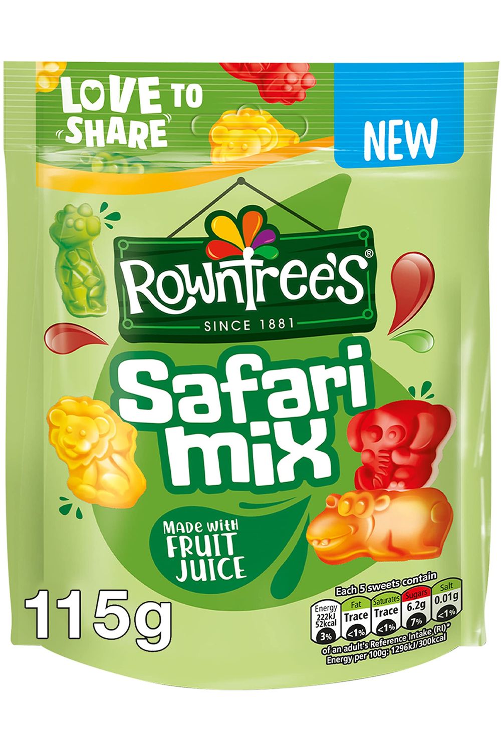 Rowntree s Safari Mix Sweets Sharing Bag, 115g