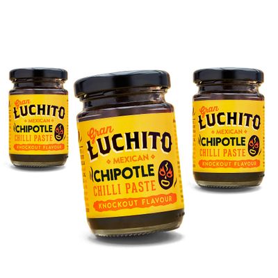 Gran Luchito Mexican Chipotle Chilli Paste 100g Handmade in Mexico Super Smoky Cooking Paste with A Medium to Hot Spice Perfect for Cooking Mexican Food (Pack of 3)