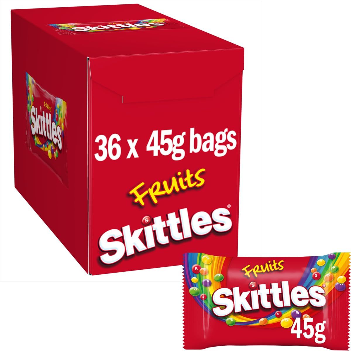 Skittles Chewy Vegan Sweets, Fruit Flavoured Rainbow Sweets, Treat Box, 36 x 45g, Ideal for Unexpected Halloween Fun