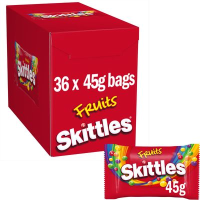 Skittles Chewy Vegan Sweets, Fruit Flavoured Rainbow Sweets, Treat Box, 36 x 45g, Ideal for Unexpected Halloween Fun
