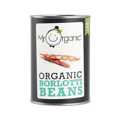 Mr Organic - Organic Borlotti Beans 400g Tin - Non GMO &amp; Preservative Free - Gluten Free &amp; Vegan - for Home Cooking - Pack of 1