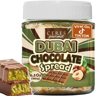 Dubai Chocolate Spread - 6.35 oz Jar with Pistachio, Kataifi &amp; Gourmet Dubai Chocolate Filling for Pancakes, Breakfast, Snacks, and Desserts