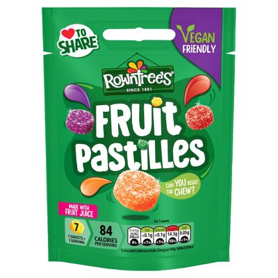 Rowntree's Fruit Pastilles Sweets Sharing Bag, Vegan Friendly, 10 x 143g 114g