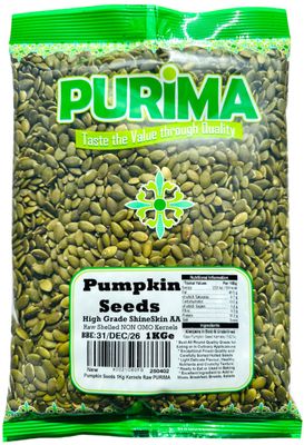 Pumpkin Seeds 1kg - SS AA Raw High Grade Seed - Ready to Eat Edible - For Human Consumption Without No Shell Whole Kernel UnRoasted UnSalted Shelled Large Bulk (Packaging May Vary) PURIMA