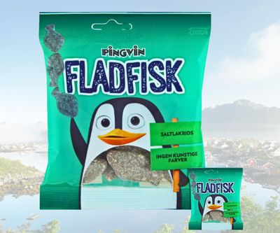 ScandiKitchen, Toms Pingvin Fladfisk, Scandinavian Salty Liquorice Fish Shape Sweets With A Sugar Coating, 1 x 120g Bag