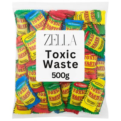 Zella Toxic Waste 500g - Sour Sweets in Bulk Cheap, Extra Tangy Candy Mix in Clear Bag Retro Pick n Mix Treats for Kids & Adults Party Bag Filler, Gift Jar, Sweet Table Favours