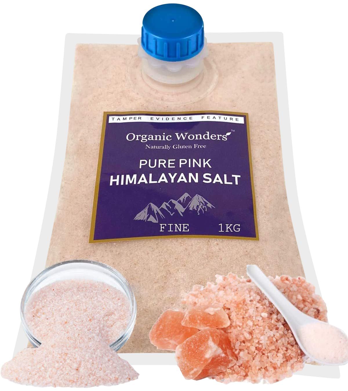 Pure Pink Himalayan Salt (Fine) 1kg 84+ Essential Trace Minerals PREMIUM UNREFINED 100% NATURAL GLUTEN FREE VEGAN VEGETARIAN by Organic Wonders®