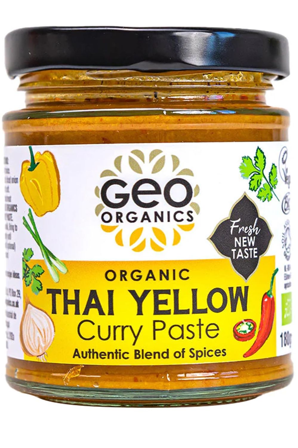Geo Organics Thai Yellow Curry Paste 180g (Pack of 1) Serves 4 Organic &amp; Vegan-Friendly Curry Paste Authentic Restaurant Recipe Base Certified by Soil Association Thai Curry Paste