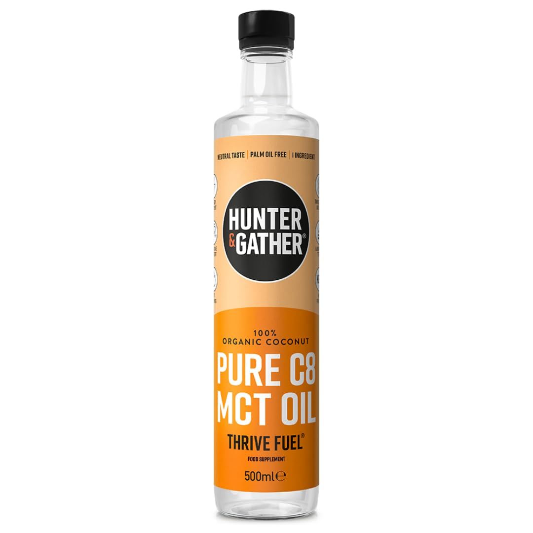 Hunter &amp; Gather Pure C8 MCT Oil 500ml Triple Steam Distilled 100% Organic Certified Coconut Keto, Low Carb &amp; Paleo Sugar, Gluten &amp; Seed Oil Free