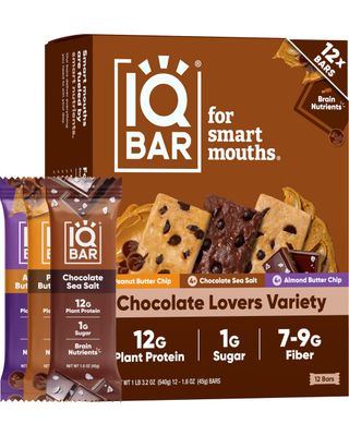 IQBAR Brain and Body Clean Plant Protein Bars - Chocolate Lovers Variety - 12 Bars - Keto, Vegan, High Fiber, Gluten and Dairy Free, Low Sugar Snack with Nutrients for Focus, Energy, Meal Replacement