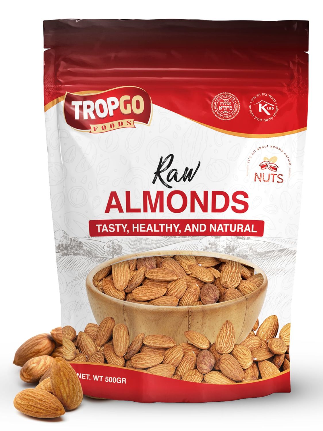 Tropgo Raw Californian Almonds 500g - Premium Grade, Unsalted, Vegan &amp; Keto-Friendly - High Protein, Fibre &amp; Vitamin E - Fresh Bulk Nuts for Snacking &amp; Baking