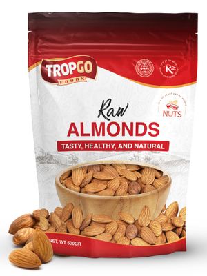 Tropgo Raw Californian Almonds 500g - Premium Grade, Unsalted, Vegan & Keto-Friendly - High Protein, Fibre & Vitamin E - Fresh Bulk Nuts for Snacking & Baking