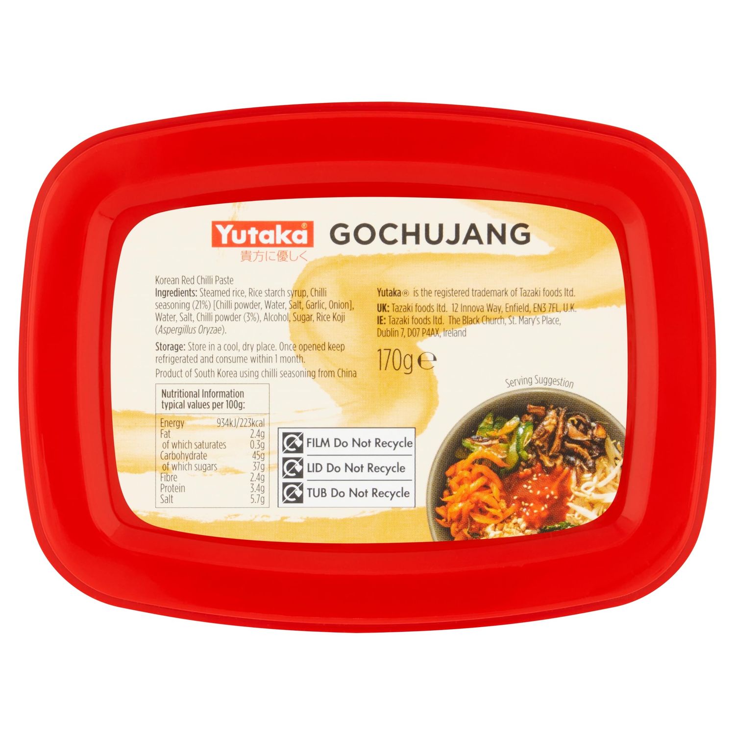 Yutaka Gochujang 170g Korean Red Chilli Paste Fermented, Savoury-Spicy &amp; Slightly Sweet Vegan &amp; Gluten-Free Condiment for Bibimbap, Marinades, Stir-Fries &amp; Dressings