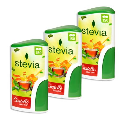 Castello since 1907 Stevia Sweetener Tablets - Pack of 3 (450 Tablets) - Zero Calorie Sugar Substitute, Keto Friendly, 0 Net Carbs &amp; Low Glycemic Index