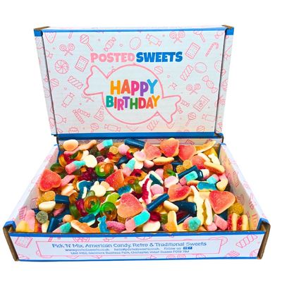 Happy Birthday Sweet Hamper 800g Pick &amp; Mix Celebration Gift Hamper, Sweet Gift Box Fizzy &amp; Jelly Sweet Box For Kids, Men &amp; Women
