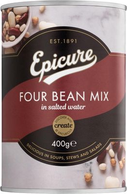 Epicure Four Bean Mix, Chickpeas, Cannellini, Butter &amp; Red Kidney Beans 400 g (Pack of 1)