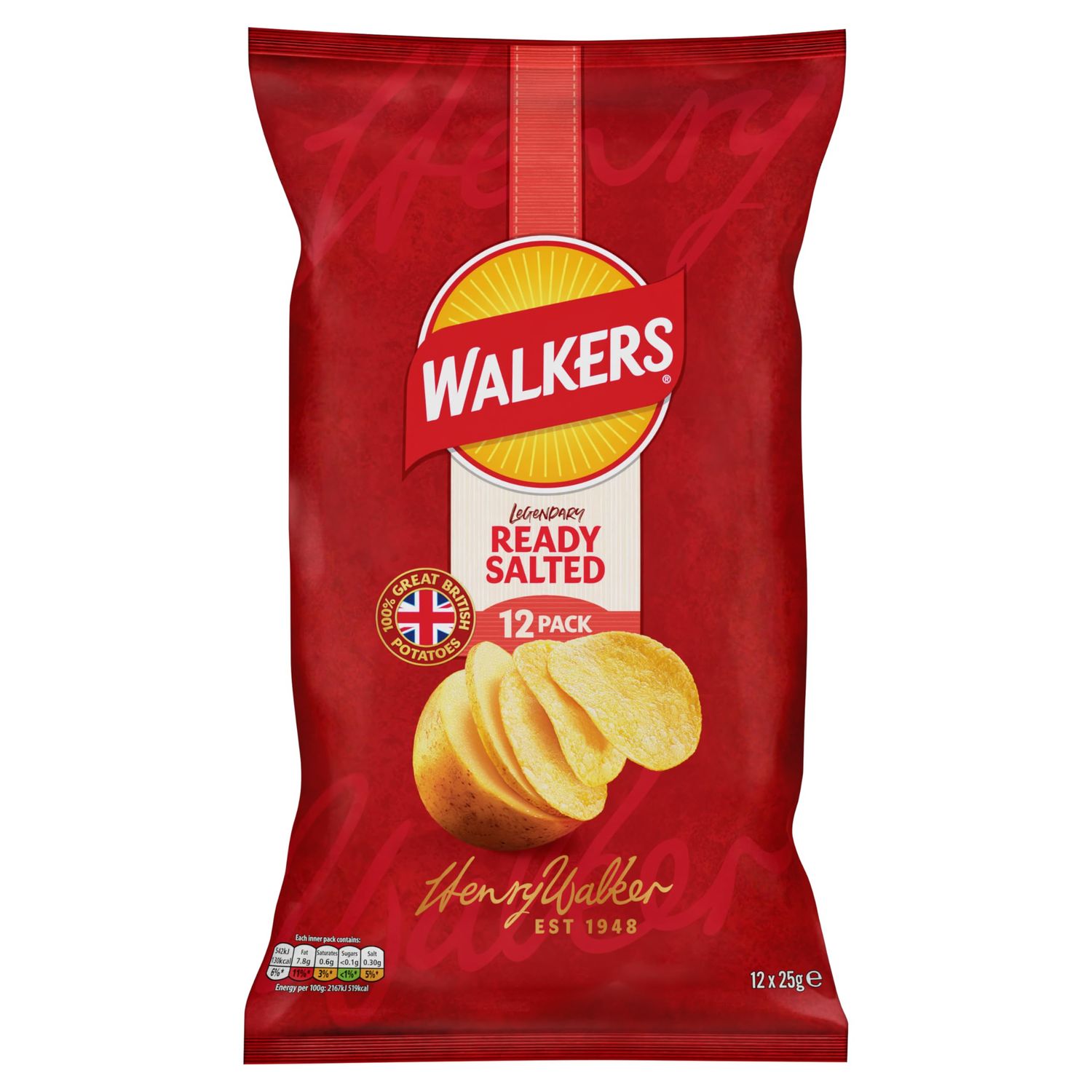 Walkers Ready Salted Multipack Crisps, 12 x 25g