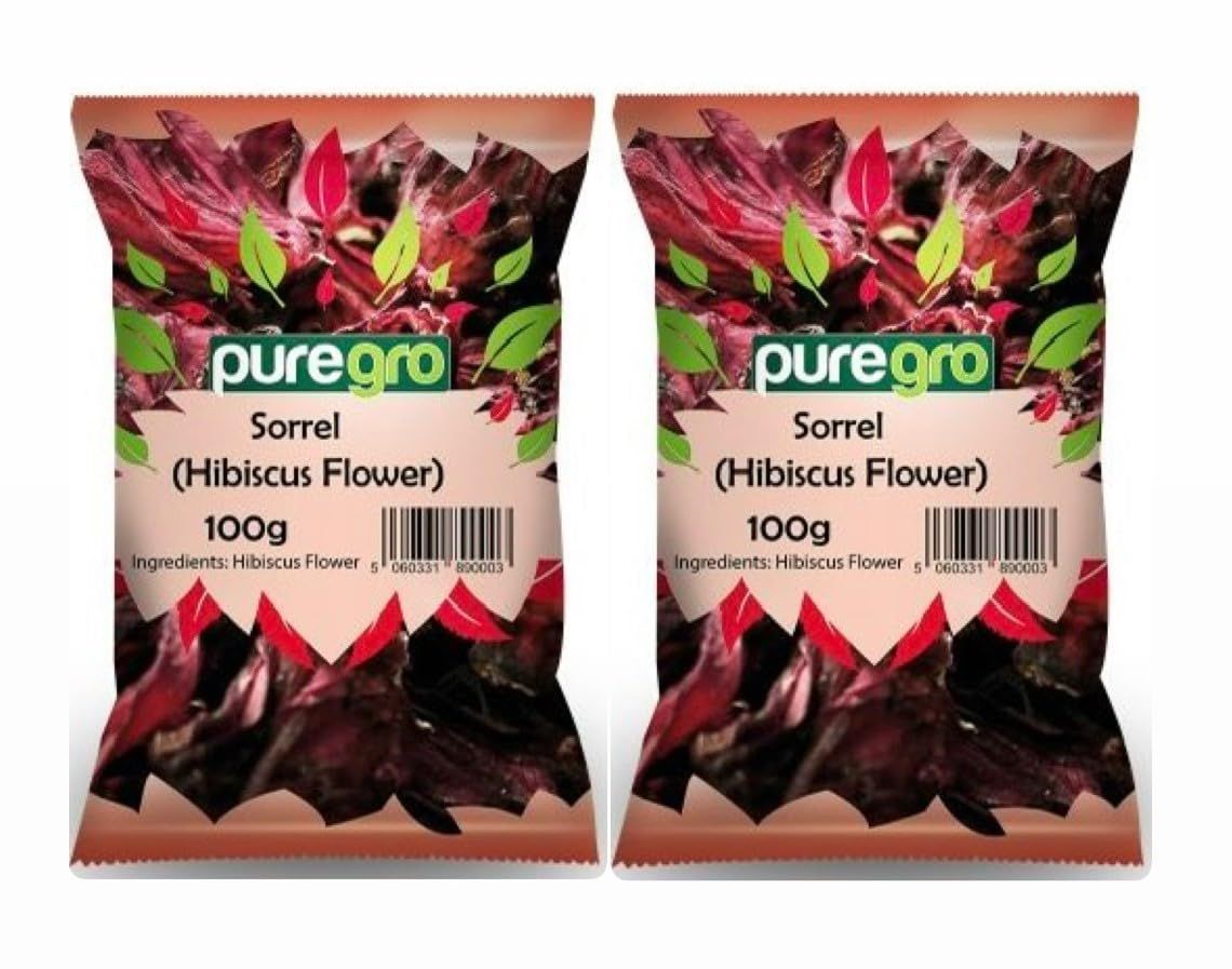 Puregro Dry Sorrel 100g (PACK OF 2) Hibiscus Flower Flor de Jamaica Natural Dry Sorrel.