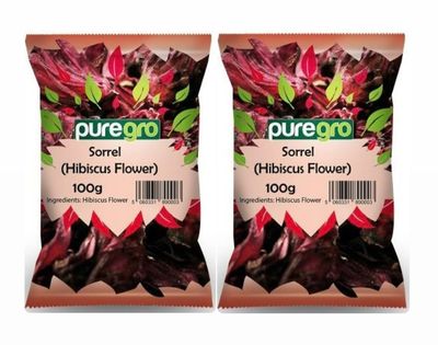 Puregro Dry Sorrel 100g (PACK OF 2) Hibiscus Flower Flor de Jamaica Natural Dry Sorrel.