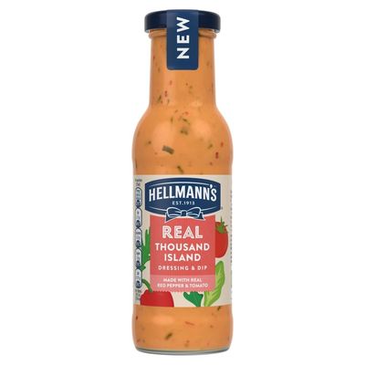 Hellmann's Real Thousand Island Salad Dressing &amp; Dip vegetarian condiment free from artificial colours and flavours for salads, sandwiches, salmon and prawn cocktails 250 ml