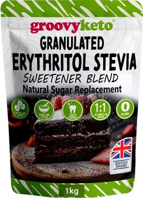 Groovy Keto Erythritol &amp; Stevia Blend 1kg - Natural Sugar Substitute for Baking &amp; Cooking, Keto &amp; Diabetic Friendly, Low Calorie &amp; Low Carb, Ideal Sugar Alternative, (1:1) Same Sweetness as Sugar