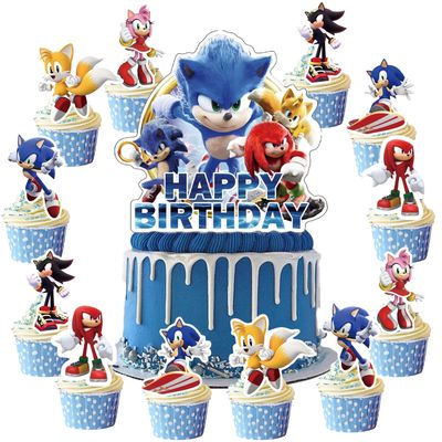 Sonic Cake Decorations, Cake Toppers, 25Pcs Cup Caketoppers, Hedgehog Birthday Party Cake Decorations Supplies