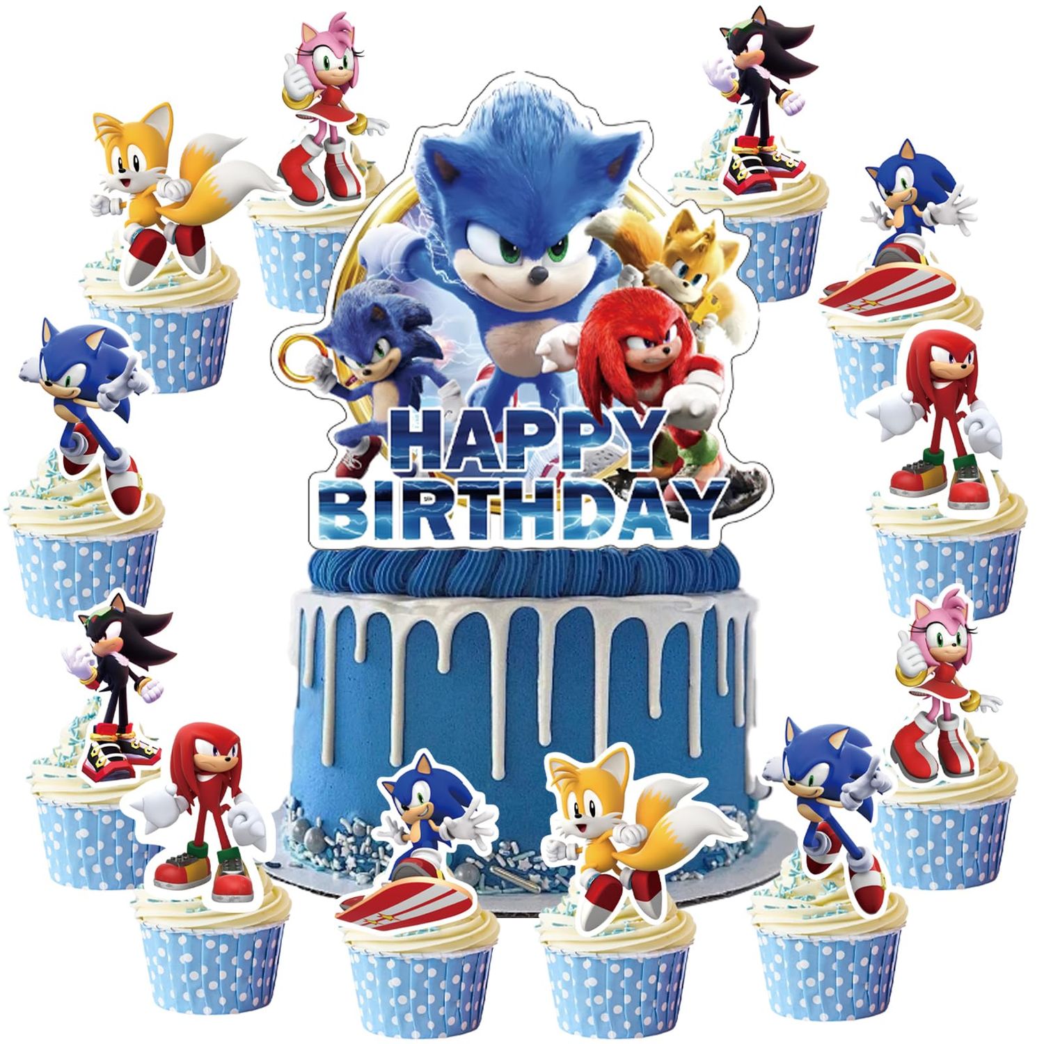 Sonic Cake Decorations, Cake Toppers, 25Pcs Cup Caketoppers, Hedgehog Birthday Party Cake Decorations Supplies