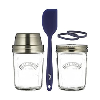 Kilner Sourdough Starter Set with 2 Glass Jars Measuring Lid Spatula and Recipe Booklet Perfect for Homemade Sourdough Bread, Pancakes, Pizza and Naan