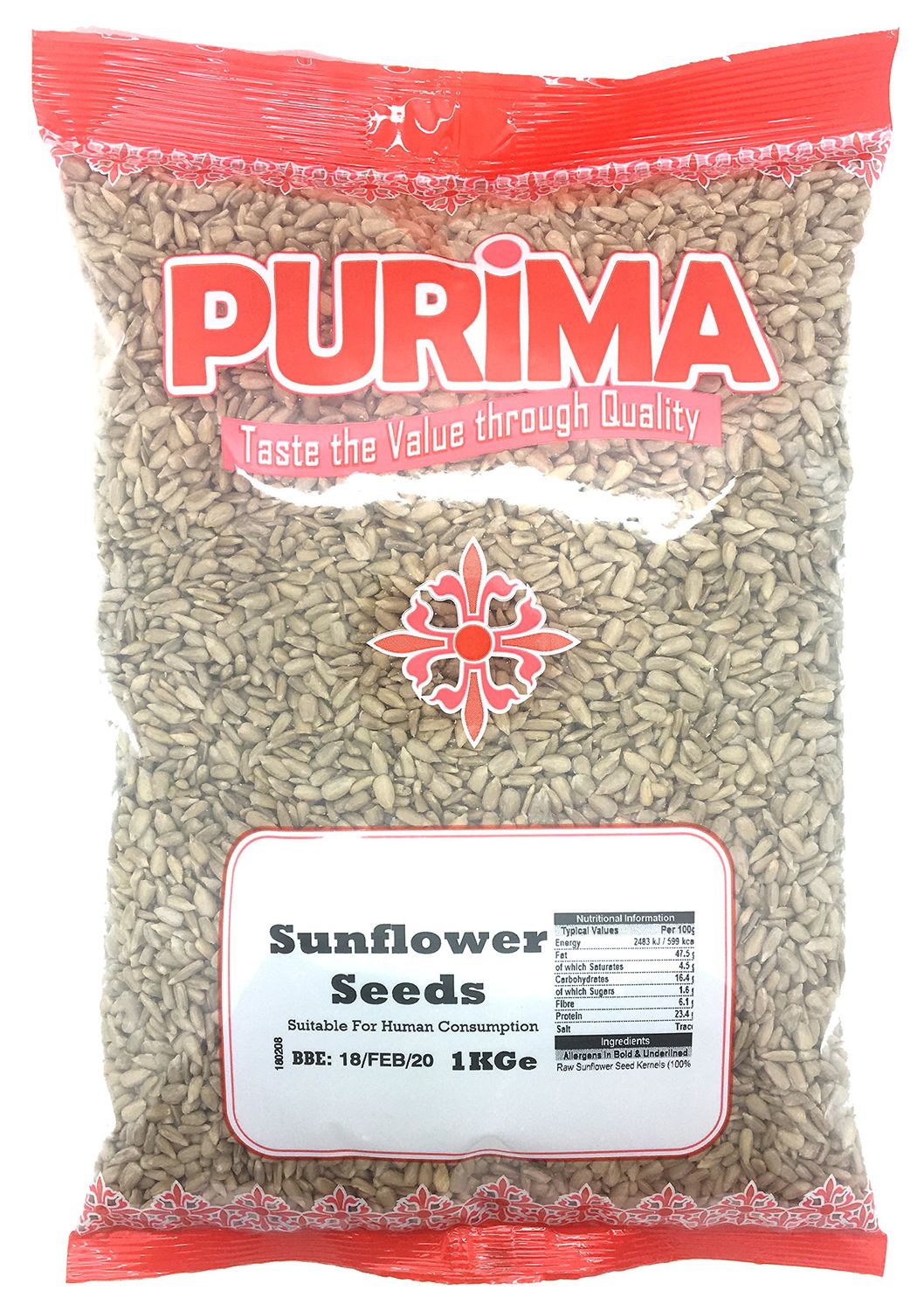 Sunflower Seeds 1kg - Ready To Eat - 100% Fresh Natural Whole Shelled Sun Flower Hearts Kernels 1 kg Bag - Quality Edible Seed - for Human Consumption - Unsalted Unroasted - Non GMO &amp; Vegan PURIMA
