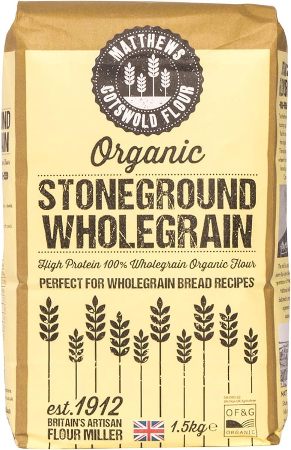 Matthews Cotswold Organic Stoneground Wholemeal Flour - 1.5kg Bag (Single Bag)