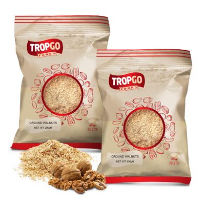 Tropgo Ground Walnuts 2 x 200g - Premium Walnuts in Resealable Bag - Healthy Snacks with Fibre, Protein, and Minerals - Kosher, Ideal for Cooking &amp; Baking