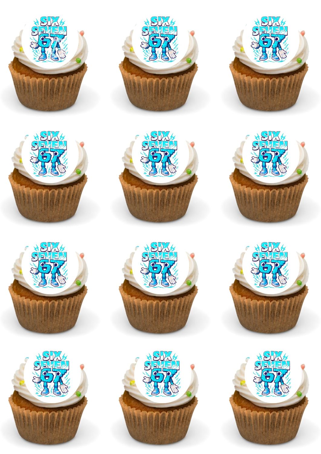 Italian Brainrot 67 Themed Edible Cupcake Toppers 24 x Precut Round