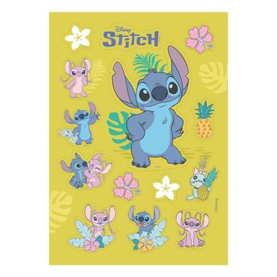 Dekora, Stitch Pre-cut Edible Topper, Wafer Card Standing Cupcake or Biscuits Toppers, Birthday Party Cake Decorations,Stitch &amp; Angel Icing Cake Topper A5