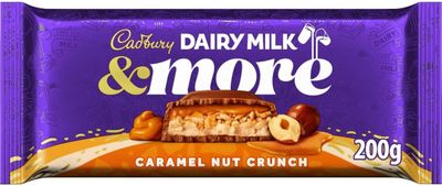 Cadbury &amp; More Caramel Nut Crunch, Milk Chocolate Bar with Caramel and Crunchy Nut Pieces 200 g (Pack of 1)