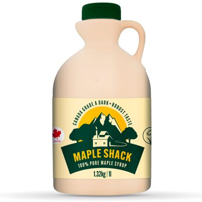 Maple Shack 100% Pure Canadian Maple Syrup 1l - Grade A, Dark Maple Syrup with Caramel Taste - Ideal for Pancakes, Waffles and Baking - 1.32kg Maple Shack 100% Pure Canadian Maple Syrup 1l - Grade A, Dark Maple Syrup with Caramel Taste - Ideal for Pancakes, Waffles and Baking - 1.32kg