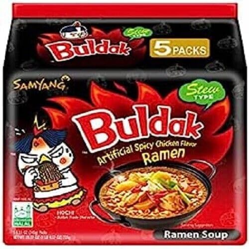 Samyang Chicken Ramen Noodles (140 x 5) Gram - Instant Korean Style Spicy Flavour - Quick &amp; Delicious Instant Chewy Noodles (Pack of 1, Samyang Stew Type Noodles)
