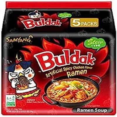 Samyang Chicken Ramen Noodles (140 x 5) Gram - Instant Korean Style Spicy Flavour - Quick & Delicious Instant Chewy Noodles (Pack of 1, Samyang Stew Type Noodles)