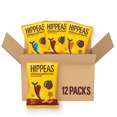 Hippeas Variety Pack Chickpea Puff Vegan Crisps 12 x 22g Sharing Bags Plant-Based, Source of Protein & Fibre Free from Gluten & Artificial Flavours Light & Crunchy - 91 calories per serving