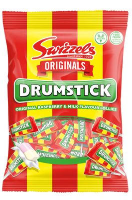 Swizzels ORIGINALS DRUMSTICK LOLLIES 120g - Classic Raspberry & Milk Flavour Swizzels Lollies - Individually Wrapped Drumstick Sweets, Vegan Candy for Sharing, Treat Jars & Party Bags