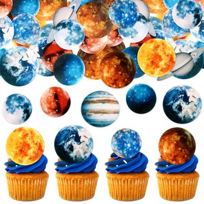 Blumomon 45Pcs Edible Planet Cupcake Topper, Mercury, Mars, Jupiter, Earth Cupcake Decorations Picks 9 Planets Theme Baby Shower Kids Birthday Party Cake Decorations