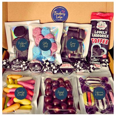 Liquorice Sweets Gift Box Liquorice Torpedoes, Pontefract Cakes, Aniseed Balls, Jelly Spogs, Cream Rock, Licorice &amp; Aniseed Sweets, Toffees &amp; Bar Pick n Mix Bags