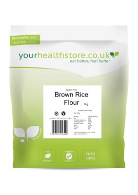 yourhealthstore Brown Rice Flour 1kg, Gluten Free, Stone Ground, Wholegrain, (resealable and recyclable pouch).