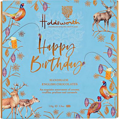 Holdsworth Chocolates Occasions Collection - Happy Birthday Blue Gift Box Of Handmade Truffles And Assorted Milk, White And Dark Chocolates - Perfect for gifting - 110g